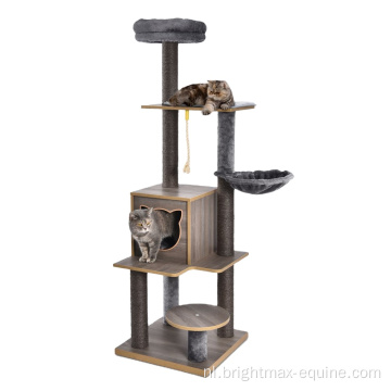 Multifunctioneel kattenmeubilair modern houten MDF -materiaal Sisal Cat Sleeping Condo Tree